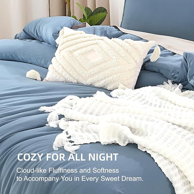 Litanika Oversized King Comforter Set Grayish Blue Super King Size, 3 Pieces Lightweight Solid Bedding Comforter Set, All Season Fluffy Bed Set (120x120In Comforter & 2 Pillowcases)