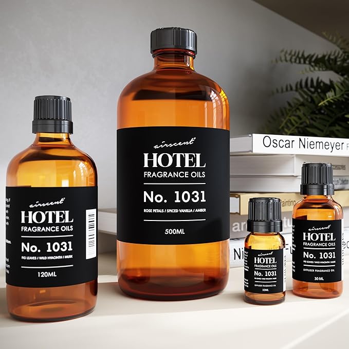 AirScent Hotel Diffuser Oil No. 1031 - Rose Petals Spiced Vanilla Amber - Hotel Scent Dupe -Premium Fragrance Oil for Ultrasonic and Waterless Diffusers and Crafting - 120 mL, 4 fl oz Glass Bottle