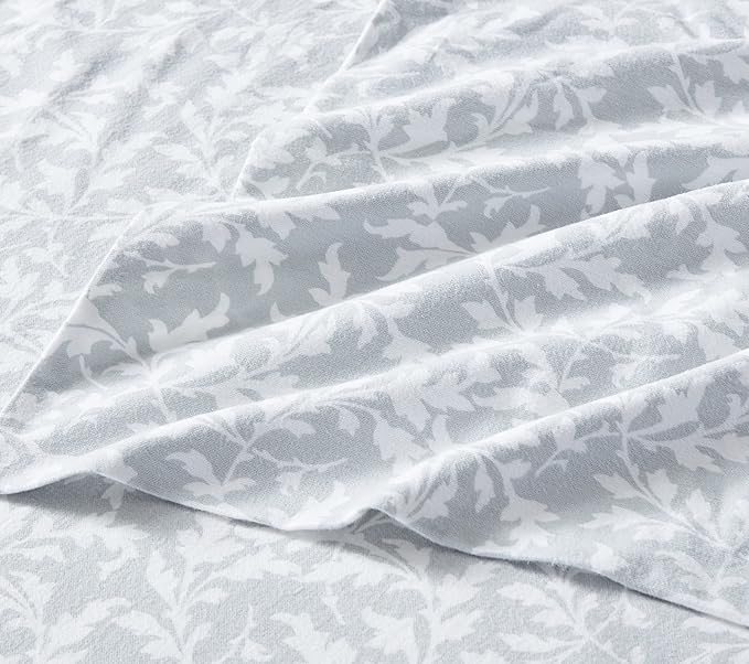 Laura Ashley - Flannel Sheets Full Size, Anti-Pilling & Wrinkle Resistant Cotton, Touchably Soft for All-Season Comfort - Bed Sheets with Matching Pillowcases & Fitted Sheet (Crestwood Pastel Grey)