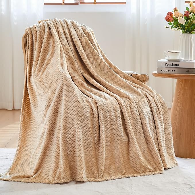 NEWCOSPLAY Super Soft Twin Blanket Brown Premium Silky Flannel Fleece Leaves Pattern Lightweight Bed Blanket All Season Use (Brown, Twin(60"x80"))