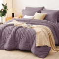 CozyLux King Size Comforter Set Dusty Purple Seersucker 7 Pieces Bed in a Bag King Comforter Set with Sheets, Luxury Bedding Set with Down Alternative Comforter, Sheets, Pillowcases & Shams All Season