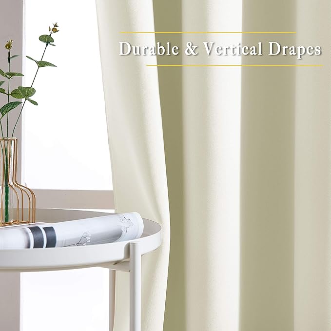 NICETOWN Beige Blackout Curtains 63 inches Long, Grommet Room Darkening Window Treatment Thermal Insulated Vertical Drapes Sound Reducing for Bedroom, W46 x L63, 2 Panels