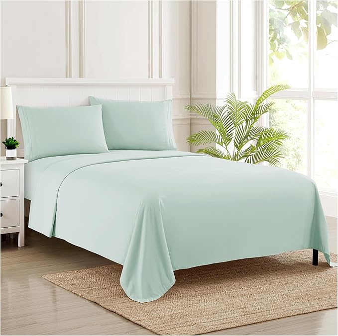Split King Sheets - Breathable Luxury Sheets with Full Elastic & Secure Corner Straps Built In - 1800 Supreme Collection Extra Soft Deep Pocket Bedding Set, Sheet Set, Split King Size, Mint