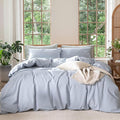 MooMee Bedding Duvet Cover Set 100% Washed Cotton Linen Like Textured Breathable Durable Soft Comfy (Heathered Cornflower Blue, Oversized Full 82"x86")
