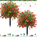 Set of 2 Artificial Topiary Boxwood Rose Ball Christmas Trees with Ground Spike,23" UV Resistant Outdoor Xmas Decor Faux Greenery Shrubs with Flowers, Fake Plants Bush for Garden, Yard, Porch