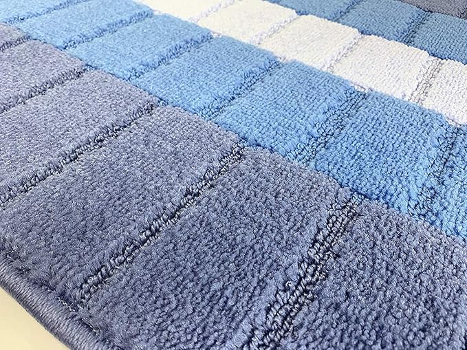Custom Size Coastal Nautical Style Runner Rug Carpet for Hallway Entryway, Slip Resistant Latex Rubber Backed, 31 inch Wide X Customized Length, Squares Blue, 31 inch X 5 feet