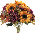 GTIDEA 2 Bundles Fall Flowers Bouquet Vintage Artificial Flowers Fake Sunflowers with Silk Peonies Orange Autumn Flowers for Home Table Centerpieces Wedding Festival Party Decor