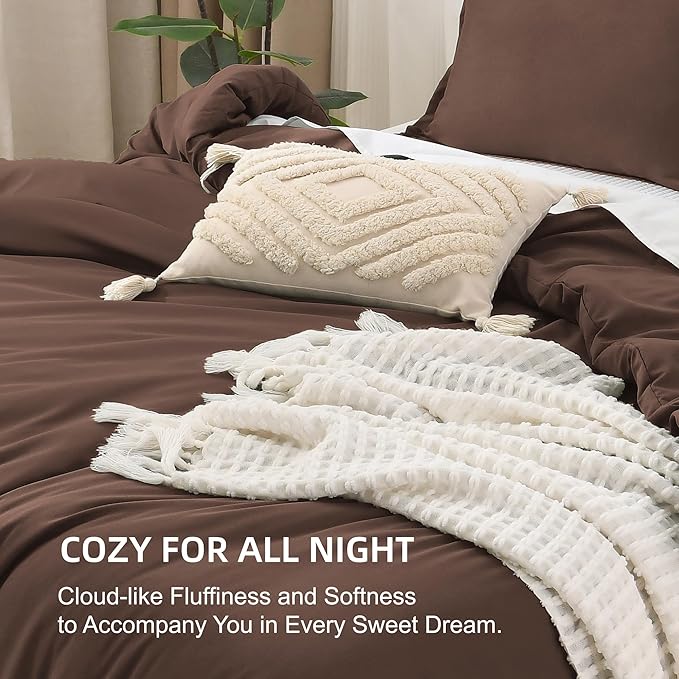 Litanika Brown Comforter Set Twin/Twin XL Size, 2 Pieces Lightweight Solid Bedding Comforter Set, All Season Fluffy Bed Set (66x90In Comforter & 1 Pillowcase)