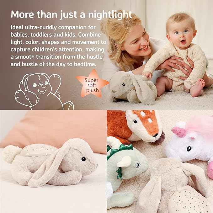 Cloud b Calming Nightlight Star Projector | Gentle Brightness | 3 Colors | 3 Constellations | Auto-Shutoff | Bunny