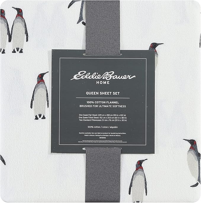 Eddie Bauer - Queen Sheets, Cotton Flannel Bedding Set, Brushed For Extra Softness, Cozy Home Decor (Rookeries, Queen)