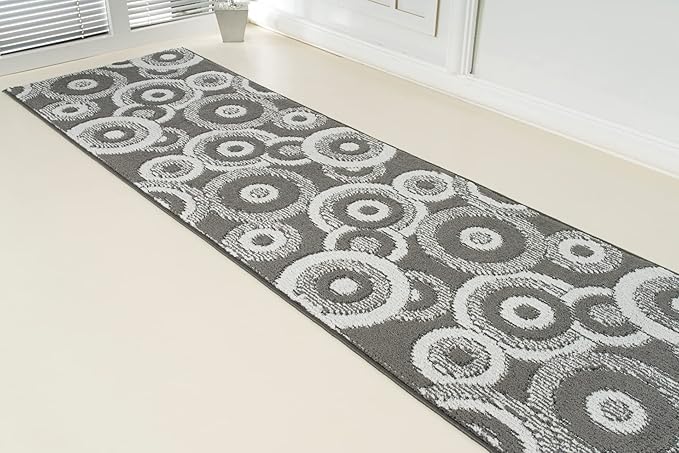 Custom Length Cut to Size Retro Modern Geometric Carpet Runner Rug for Hallways, Non Slip Rubber Backed, 31 inch Wide X Customized Length, Geo Grey, 31 inch X 21 feet