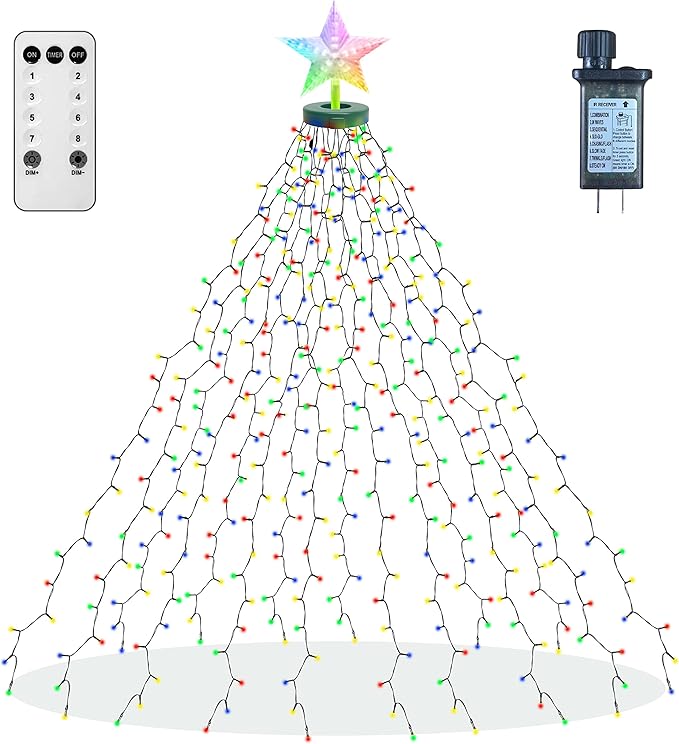 Christmas Tree Lights String, 410LED Christmas Lights for Tree with 8 Light Modes & Memory Function, 6.6FT x 16 String Lights with Timing & Remote Control for Christmas Decoration - Multicolor