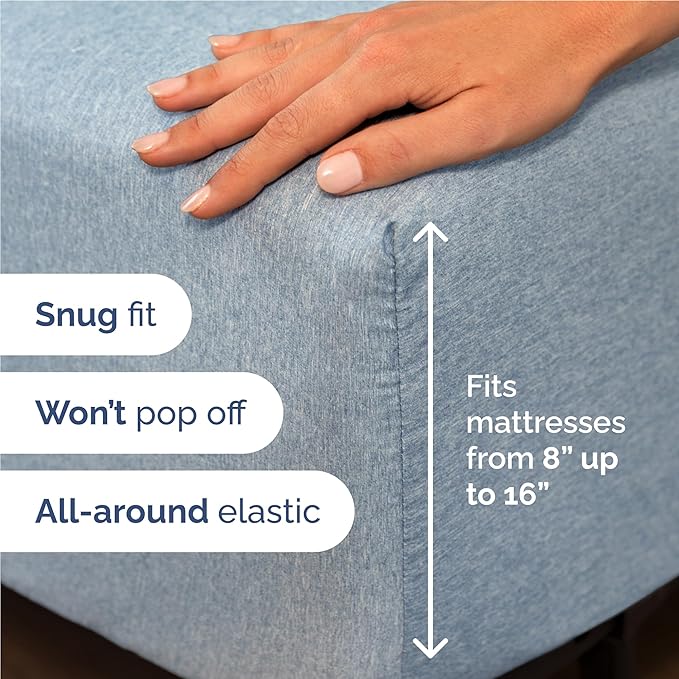 Twin XL 4 Piece Sheet Set - Comfy Breathable & Cooling - Soft Hotel Luxury Bedding Set with 8-16 Inch Deep Pockets - 1 Flat & 1 Fitted Sheet & 2 Pillowcases - Wrinkle Free & Easy Care - Heathered Blue