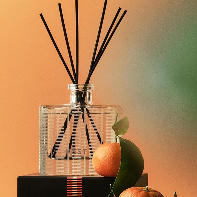 NEST New York Reed Diffuser, Sicilian Tangerine - 5.9 fl oz - Fragrance for Up to 90 Days - Reusable, Refillable Glass Holder - Includes 8 All-Natural Reed Sticks - Flame Free