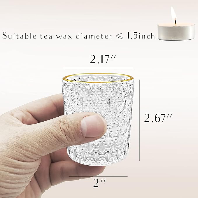 SHMILMH Clear Votive Candle Holders, Glass Tealight Candle Holders Bulk with Rim for Wedding Table Centerpiece Birthday Party Thanksgiving Decor, Set of 12