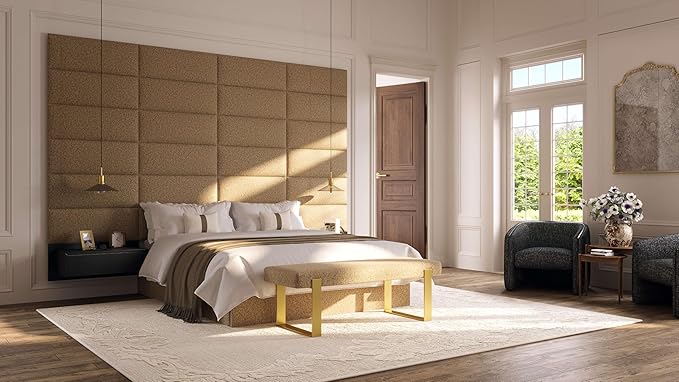 Vänt Upholstered Wall Panels - Queen/Full Size Wall Mounted Headboards - Ribbed Taupe - Set of 4 Panels (Each Individual Panel 30"x11.5")
