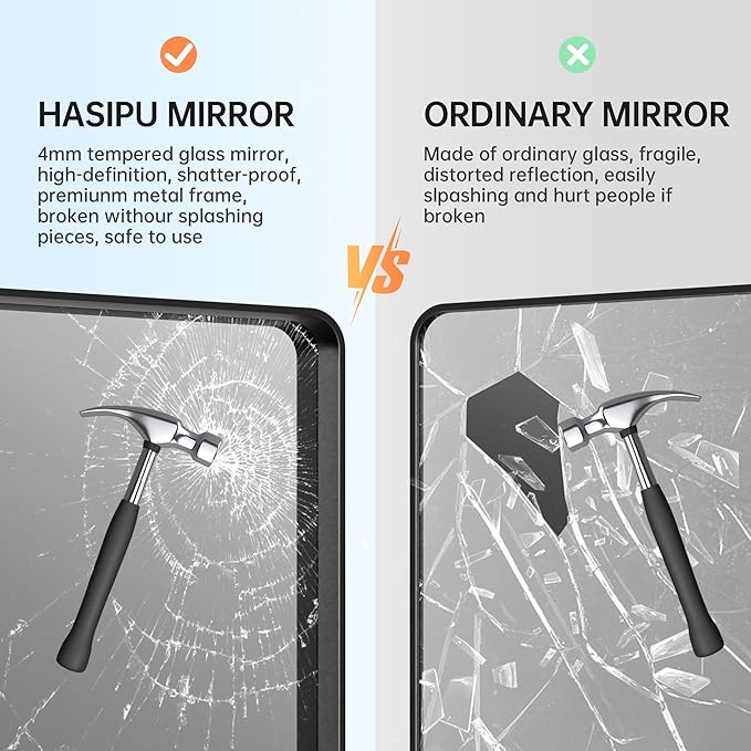 Hasipu 2 PCS Bathroom Mirror for Wall, 32 x 24 Inch Silver Metal Framed Bathroom Mirrors for Over Sink, Rectangle Bathroom Vanity Mirror, Anti-Rust, Tempered Glass, Horizontal or Vertical