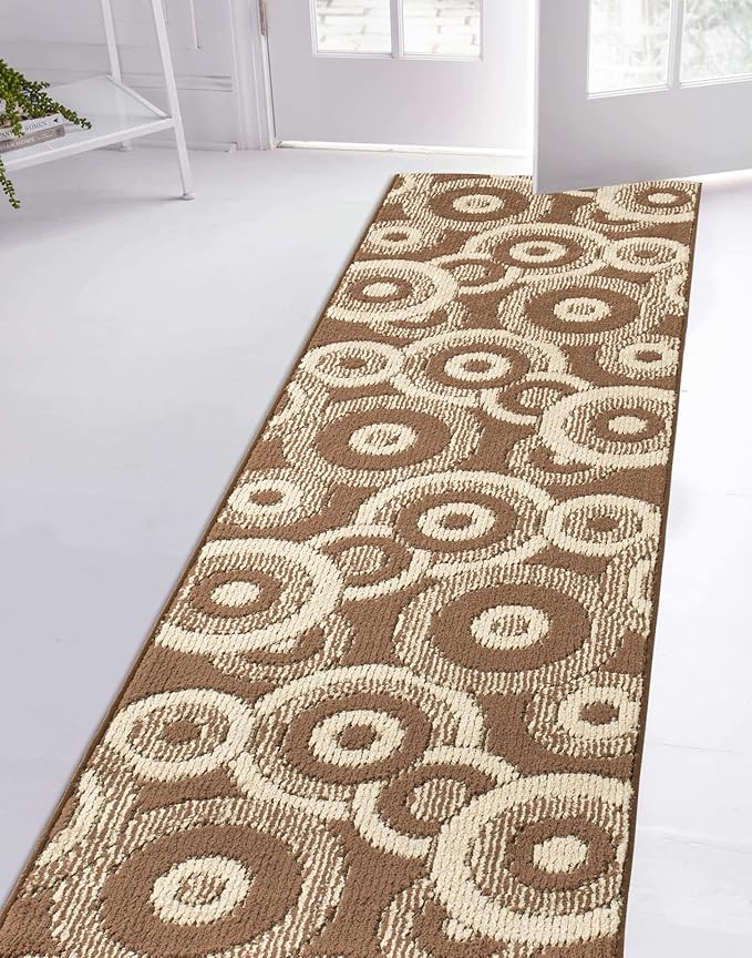 Custom Length Cut to Size Modern Farmhouse Carpet Runner Rug for Hallways, Non Slip Rubber Backed, 31 inch Wide X Customized Length, Geo Brown, 31 inch X 16 feet