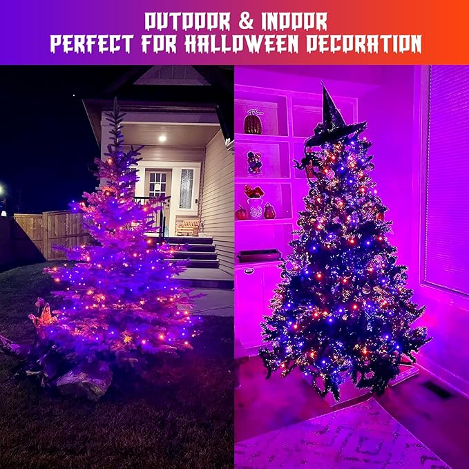 JMEXSUSS 2 Pack Orange Purple Battery Operated Halloween Lights, Each 33ft 100 LED Battery Powered String Lights with Remote Outdoor Indoor