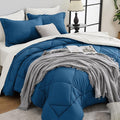 HEVUMYI Teal Blue & Ivory Queen Comforter Set - 7-Piece All Season Bed in a Bag Queen, Ultra Soft Bedding Set with Comforter, Flat Sheet, Fitted Sheet, Pillowcases, Pillow Shams, Teal Blue & Ivory