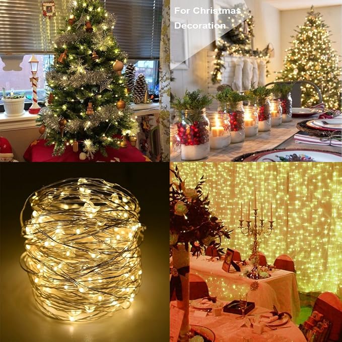 2 x Fairy Lights Battery Operated,Silver Wire Chains 8 Mode 16Ft/5Meter 50 LEDs Timer String Lights with Remote Control for Bedroom Christmas Party Wedding Decoration(Warm White)