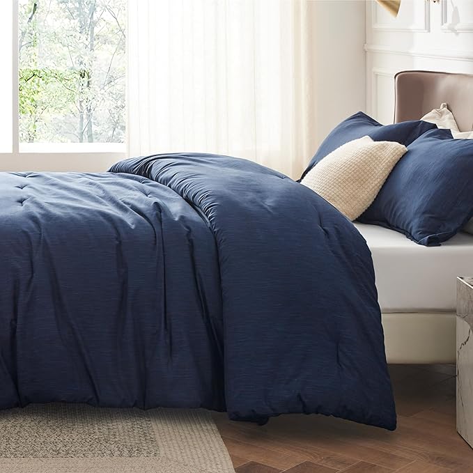 Bedsure King Size Comforter Set - Navy Soft Bedding for All Seasons, Cationic Dyed Bed Set, 3 Pieces, 1 King Size Comforter (104"x90") and 2 Pillow Shams (20"x36"+2")