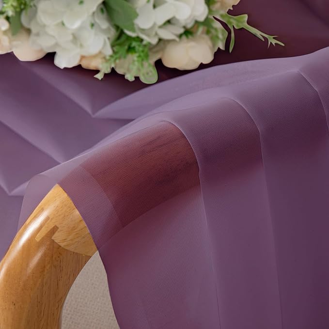 Chyhomenyc Plum Sheer Curtains 63 Inch Length 2 Panels, Rod Pocket Solid Window Sheer Curtain Panels, Elegant Curtains & Drapes for Living Room Bedroom 2 Panels (Plum, 42 W x 63 L)