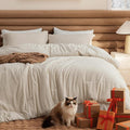 Bedsure Super King Comforter Set - Beige Soft Bedding for All Seasons, Cationic Dyed Bed Set, 3 Pieces, 1 Super King Size Comforter (120"x120") and 2 Pillow Shams (20"x36"+2")