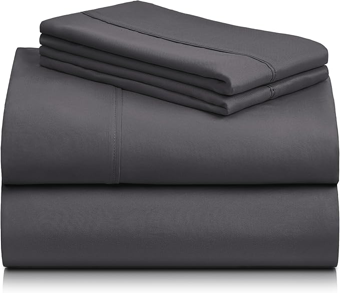 LuxClub 4 PC King Sheet Set, Deep Pockets Wrinkle Free Cooling Bed Sheets Hotel Bedding for Women, Men, Kids & Teens, Includes 1 Fitted Sheet, 1 Flat Sheet and 2 Pillowcases - Silky Soft Dark Grey