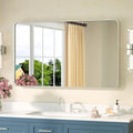 TETOTE Brushed Nickel Bathroom Mirror 40 x 24 Inch Brushed Nickel Metal Framed Bathroom Mirror, Tempered Glass, Modern Farmhouse Wall Mounted Mirror for Decorative(Horizontal/Vertical)