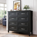 LINSY HOME 8 Drawers Dresser for Bedroom, Black Wood Dresser with Metal Handle, Farmhouse Tall Chest of Drawers with 1 pcs Fabric Divider Organizer, Storage Organizer for Living Room, Closet, Hallway