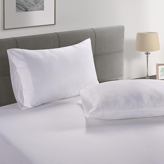 LANE LINEN 100% Organic Cotton Queen Sheets, 8Pc Queen Bed Sheets, Soft & Breathable Queen Size, Crisp Percale Weave, Hotel-Quality Bedding Sheet & Pillowcases - White (2 Pack)