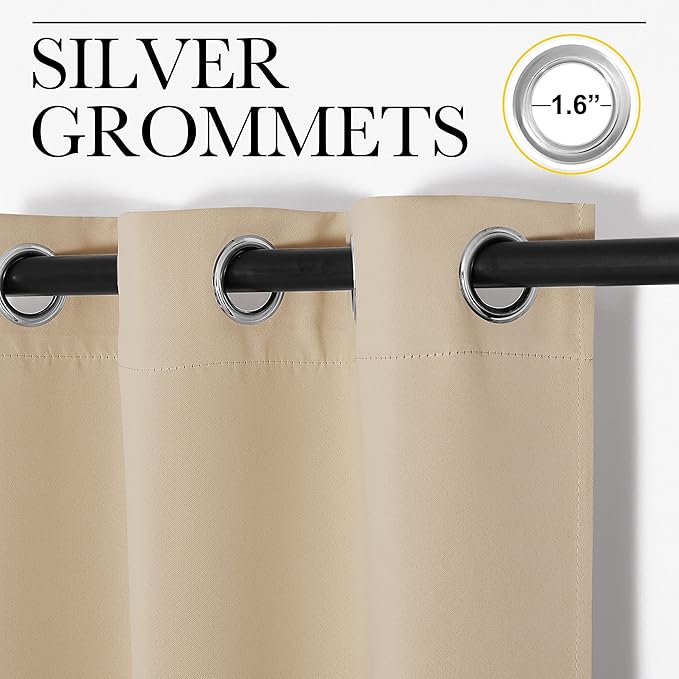 NICETOWN Bedroom Room Darkening Curtains, Biscotti Beige, 1 Pair, 55 inches by 102 Inch, Triple Weave Microfiber Grommet Top Thermal Insulated Solid Darkening Panels/Drapes for Kid's Room