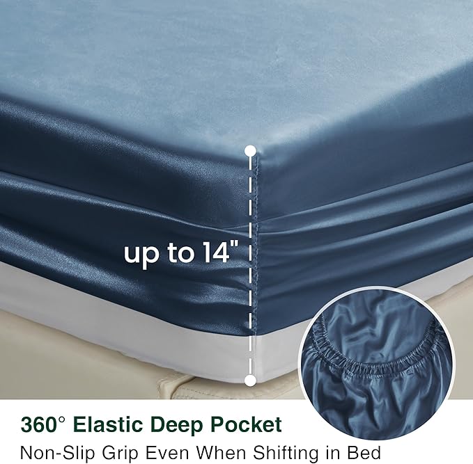 Love's cabin Twin Satin Sheets Sets - 3 Piece Ash Blue Silky Bed Sheets with Deep Pockets, Luxury Silk Feel Satin Twin Size Sheet Set Bedding Set (1 Flat Sheet,1 Fitted Sheet,1 Pillow case)