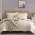 Monbix Full Size Comforter Set - 7 Pieces Beige Bed in a Bag Full Size Bedding Sets with Comforters, All Seasons Comforter with Sheets,Pillowcases & Shams
