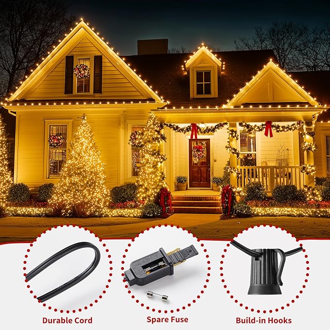 Minetom C9 Clear Christmas String Lights, 50FT 50 Bulbs Bright & Warm Outdoor Christmas Lights, Long Life C9 String Lights for Tree Patio Gazebo Wreath, Black Wire