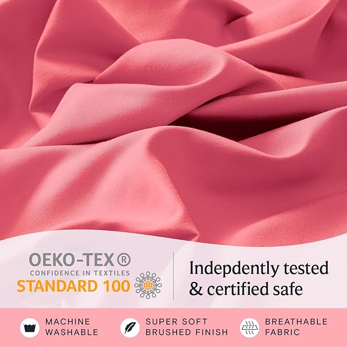 LuxClub 3 PC Sheet Set Bed Sheets Deep Pockets 16" Eco Friendly Wrinkle Free Cooling Machine Washable Hotel Bedding Silky Soft - Vermilion Twin