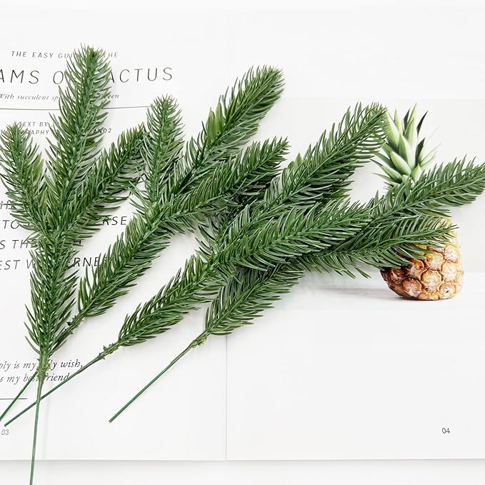 Hananona 100 Pcs Artificial Pine Branches Green Plants Pine Needles DIY Accessories for Garland Wreath Christmas and Home Garden Decor (100, Green)