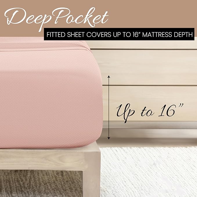 Linen Market Double-Brushed Patterned Microfiber California King Sheet Set 4 Piece – Oeko-TEX Certified Ultra Soft & Wrinkle-Free - 16" Deep Pocket Sheets Easy Care Cal-King Size - My Heart Pink