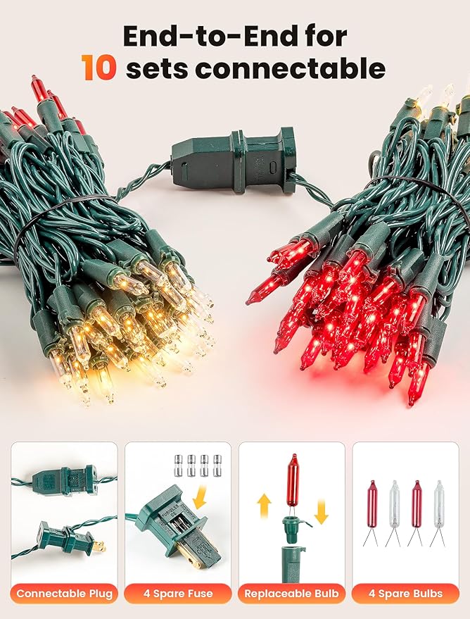 Red Clear Christmas Lights,13FT 50 Count Incandescent Mini Light,Green Wire Christmas String Lights Plug in Waterproof for Tree Xmas Wedding Indoor Outdoor Valentine's Day Decor (Red Clear, 50 Count)