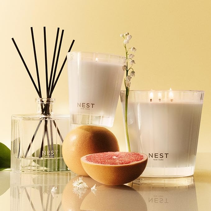 NEST New York Reed Diffuser, Grapefruit - 5.9 fl oz - Fragrance for Up to 90 Days - Reusable, Refillable Glass Holder - Includes 8 All-Natural Reed Sticks - Flame Free