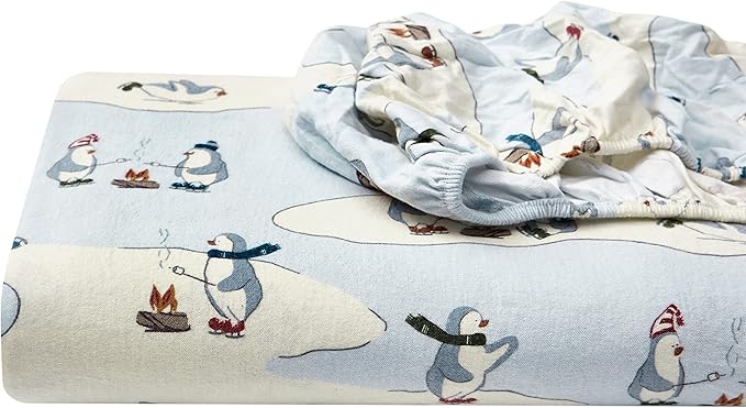 Eddie Bauer - Twin Sheets, Cotton Flannel Bedding Set, Brushed For Extra Softness, Cozy Home Decor (Skating Penguin, Twin)