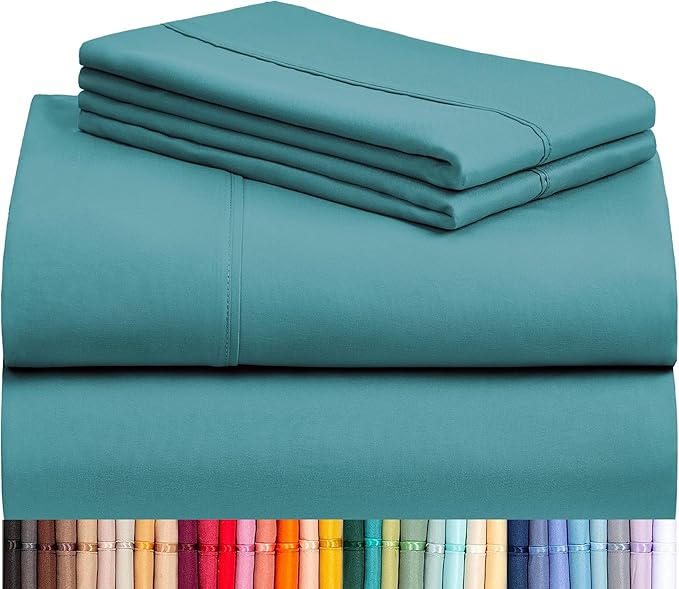 LuxClub 4 PC King Sheet Set, Breathable Luxury Bed Sheets, Deep Pockets Wrinkle Free Cooling Bed Sheets Machine Washable Hotel Bedding Silky Soft - Teal King