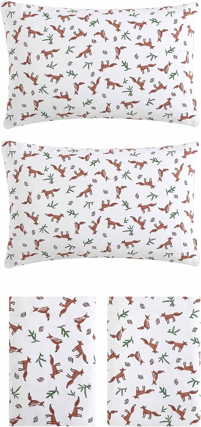 Eddie Bauer- Queen Sheet Set, Cotton Flannel Bedding Set, Brushed for Extra Softness, Cozy Home Décor (Fox Trail Orange, Queen)