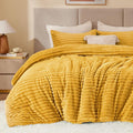 BEDELITE Fleece Full Comforter Set -Super Soft & Warm Fluffy Mustard Yellow Bedding, Luxury Fuzzy Heavy Bed Set for Winter with 2 Pillow Cases