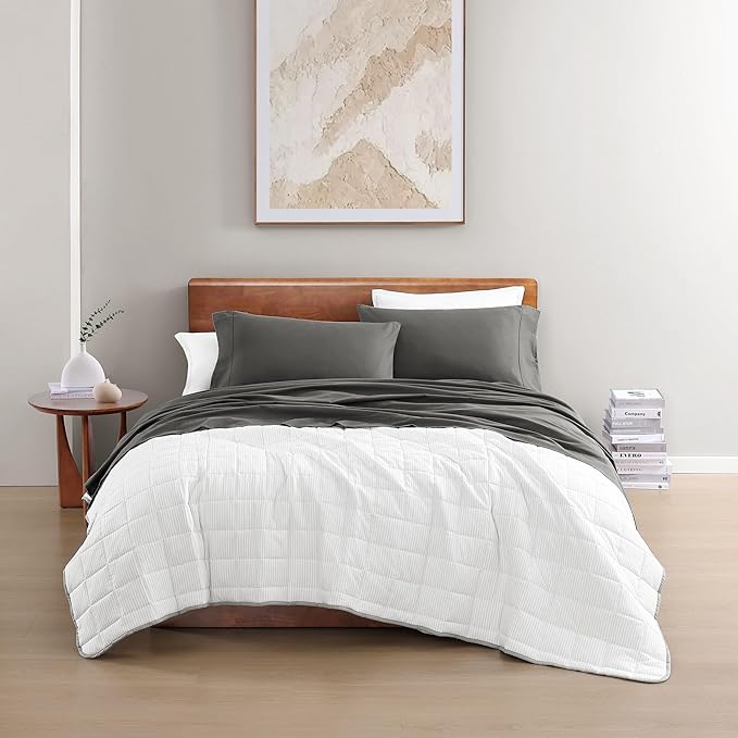 LANE LINEN 100% Organic Cotton Sheets King Size Machine Washable Fully Elasticized Soft & Comfy Mercerized Sustainably Produced All Season Eco Friendly Cotton Sheets sábanas King- Charcoal