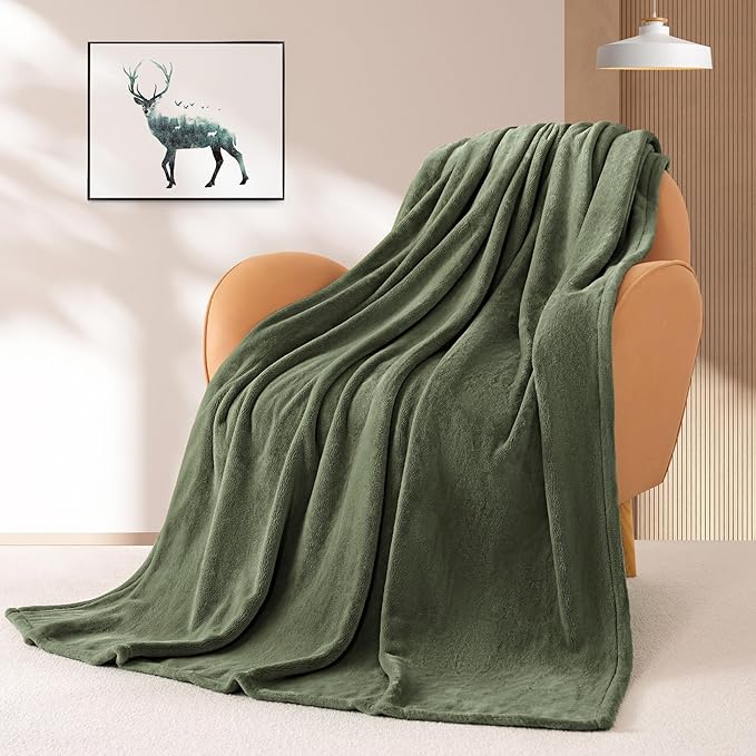 BEAUTEX Fleece Throw Size Blanket for Couch Sofa or Bed, Soft Fuzzy Plush Luxury Flannel Lap Blanket, Super Cozy and Comfy for All Seasons (Olive Green, 50" x 60")