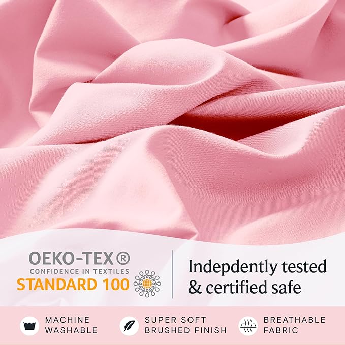 LuxClub 5 PC Sheet Set Bed Sheets Deep Pockets 16" Eco Friendly Wrinkle Free Cooling Machine Washable Hotel Bedding Silky Soft - Baby Pink Split King