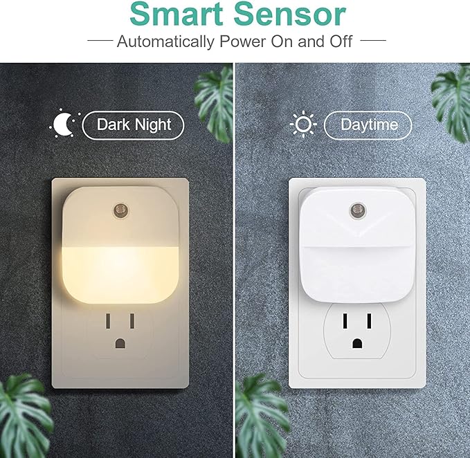 6 Pack Night Light Plug in, LED Nightlights Smart Dusk to Dawn Sensor, Plug into Wall Nightlights Suitable for Bedroom, Bathroom, Hallway, Kitchen, Stairs, Kids Room, 3pcs Warm White & 3pcs White