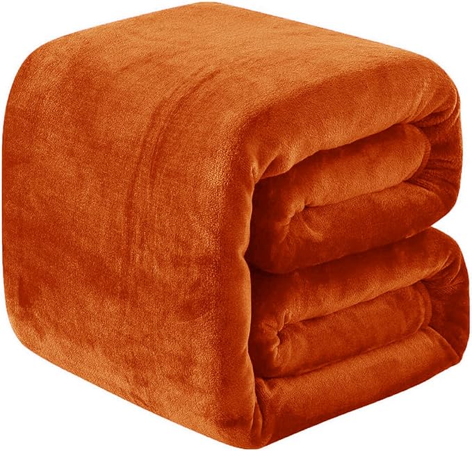 Fleece Blankets for All Season - Premium Lightweight Anti-Static Throw for Queen/Full Size Bed Extra Soft Brush Fabric Warm Sofa Thermal Blanket 90" x 90"(Orange)